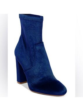 Steve Madden Women's Blue Velvet Velour Block-Heel Sock Ankle Booties Sz 10